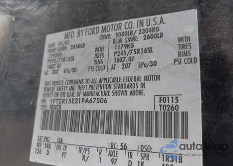 2001 Ford Ranger Edge/Xlt z USA, uszkodzony, nr VIN 1FTZR15E21PA67506